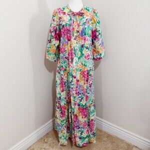 Vintage Brownstone Studio Floral Maxi Robe Housecoat Muumuu Snap Front